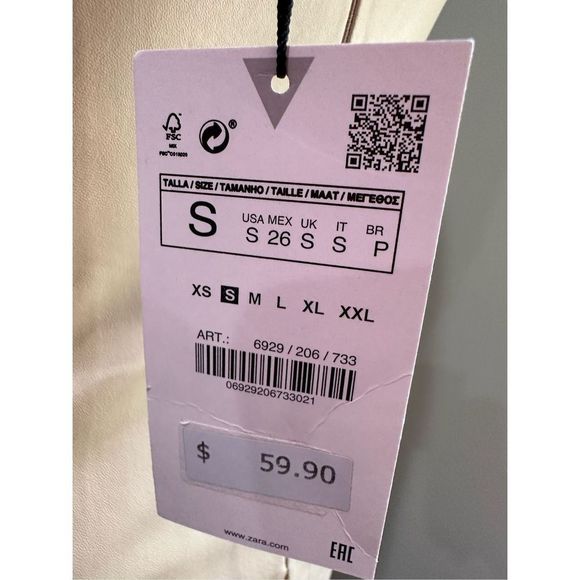 ZARA Tan Faux Leather Strapless Midi Dress S - Picture 7 of 14